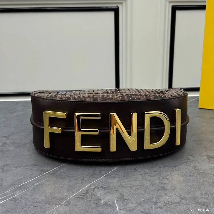 Vintage HOT Hobo Sequins Fendigraphy Bag with Fabric Small Brown FF Motif Fendi In 0815